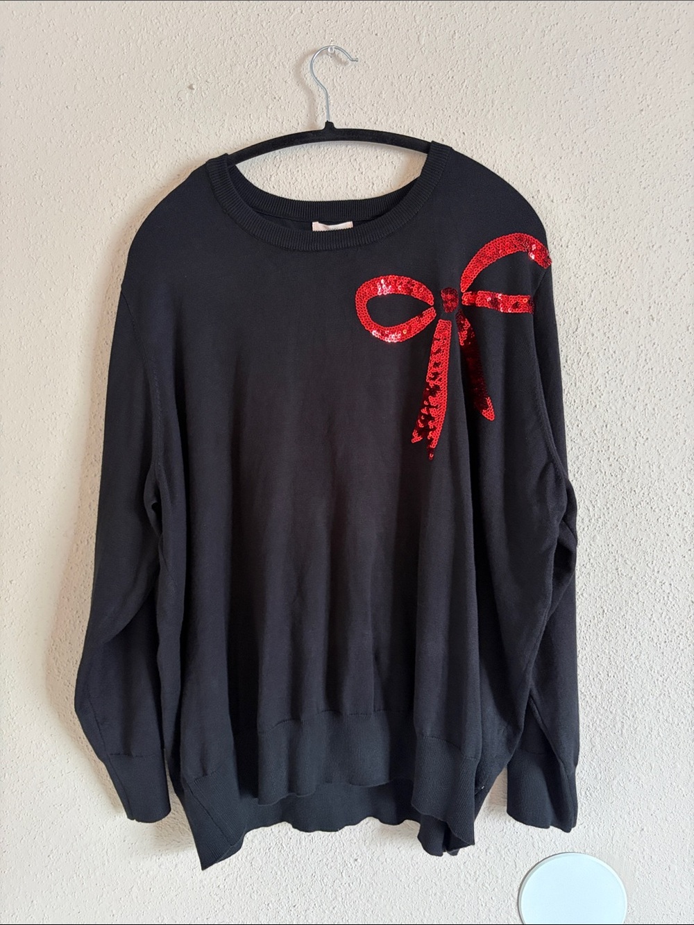 Black Sweater with Red Sequin Bow - Women's Pullover